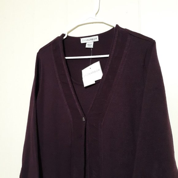 NWT SAG HARBOR Purple Plum Cardigan sweater top attached Size Medium Womens gem - Picture 8 of 9